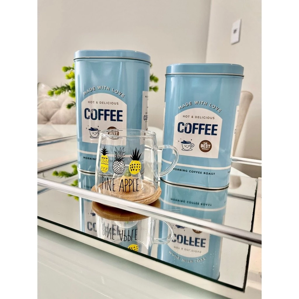 Kit com 2 potes de lata para mantimentos decorados